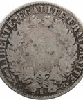 1871 One Franc France Coin Silver