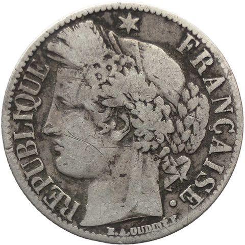 1871 One Franc France Coin Silver