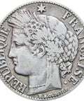 1871 One Franc France Coin Silver
