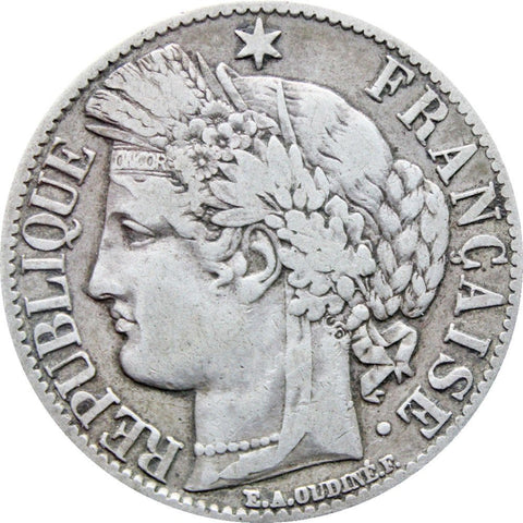 1871 One Franc France Coin Silver