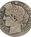 1871 One Franc France Silver Coin