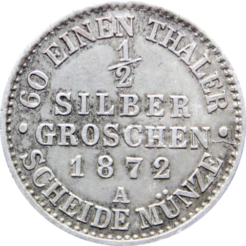 1872 A 1/2 Groschen Wilhelm I Germany Kingdom of Prussia Silver Coin