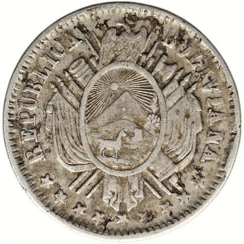 1872 FE 10 Centavos Bolivia Coin Silver