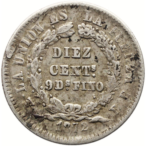 1872 FE 10 Centavos Bolivia Coin Silver