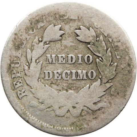1872 Half Decimo Chile Silver Coin