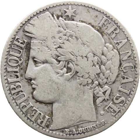 1872 One Franc France Coin Silver