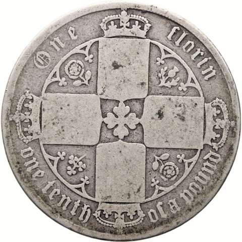 1873 Florin Gothic Victoria Coin UK Two Shillings Silver