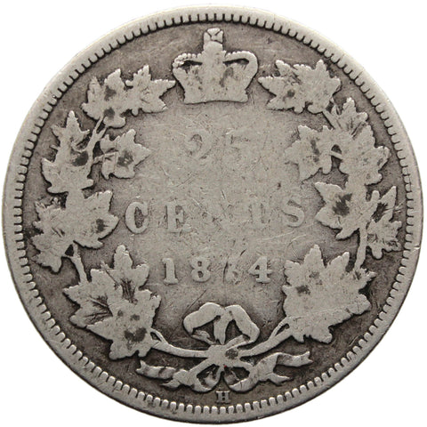 1874 25 Cents Canada Victoria Coin Silver