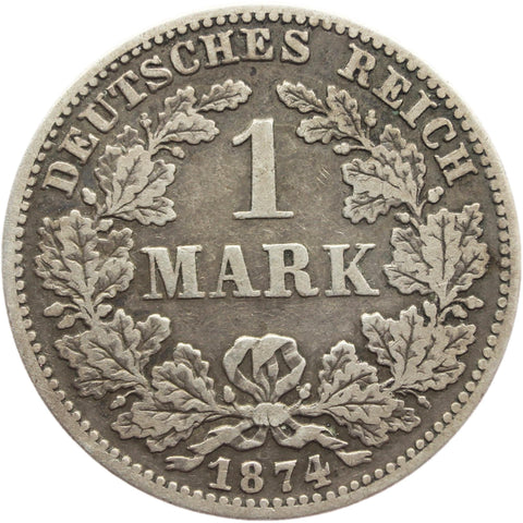 1874 C Germany One Mark Wilhelm I Coin Silver (type 1 - large shield) Frankfurt Mint