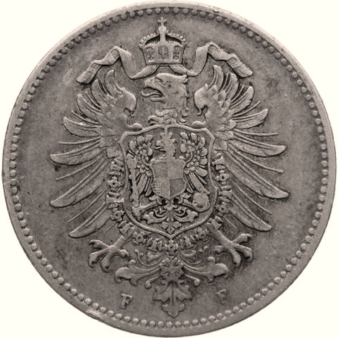 1874 F One Mark Germany Wilhelm I Coin Silver Stuttgart Mint