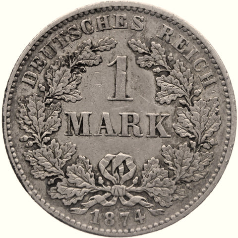 1874 F One Mark Germany Wilhelm I Coin Silver Stuttgart Mint