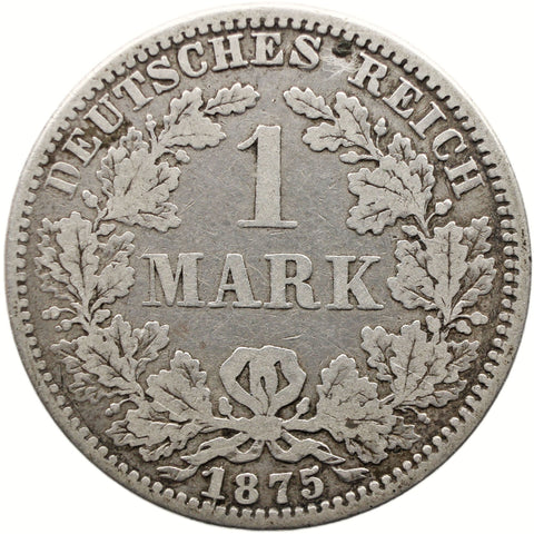 1875 A 1 Mark Germany Wilhelm I Coin Silver Berlin Mint