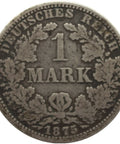 1875 A Germany One Mark Wilhelm I Coin Silver (type 1 - large shield) Berlin Mint