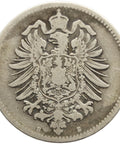 1875 B One Mark Wilhelm I Coin Germany Silver (type 1 - large shield) Hanover Mint