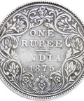 1875 One Rupee British India Victoria Silver Coin (Type A Bust, II Reverse)
