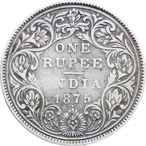 1875 One Rupee British India Victoria Silver Coin (Type A Bust, II Reverse)