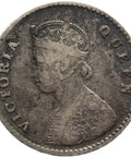 1875 Two Annas India British Queen Victoria Silver Coin Calcutta Mint