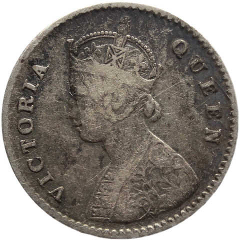 1875 Two Annas India British Queen Victoria Silver Coin Calcutta Mint