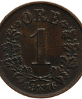 1876 1 Øre Norway Coin Oscar II