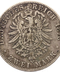 1876 2 Mark Kingdom of Prussia Coin Silver German states Wilhelm I Berlin Mint