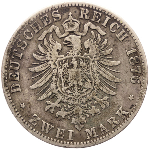 1876 2 Mark Kingdom of Prussia Coin Silver German states Wilhelm I Berlin Mint
