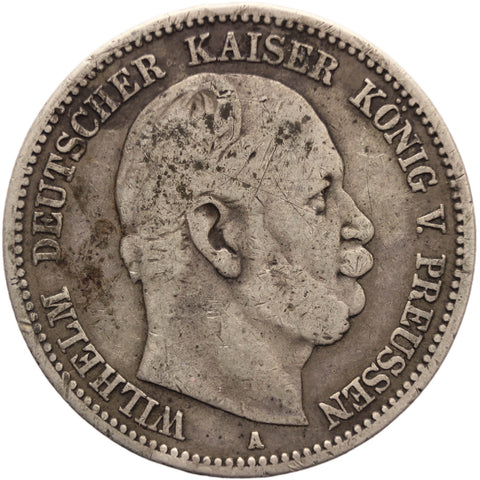 1876 2 Mark Kingdom of Prussia Coin Silver German states Wilhelm I Berlin Mint