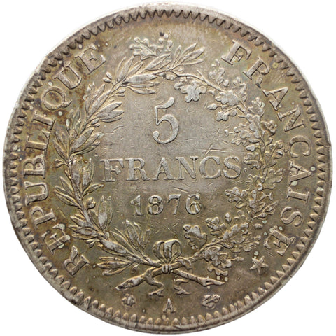 1876 A 5 Francs France Coin Silver Paris Mint Hercules