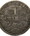 1876 Germany One Mark Wilhelm I Coin Silver (type 1 - large shield)