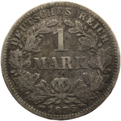 1876 Germany One Mark Wilhelm I Coin Silver (type 1 - large shield)
