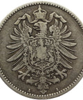 1876 Germany One Mark Wilhelm I Coin Silver (type 1 - large shield) Berlin Mint