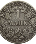 1876 Germany One Mark Wilhelm I Coin Silver (type 1 - large shield) Berlin Mint
