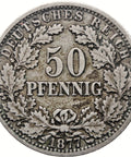 1877 H 50 Pfenning Germany Wilhelm I Coin Silver Darmstadt Mint