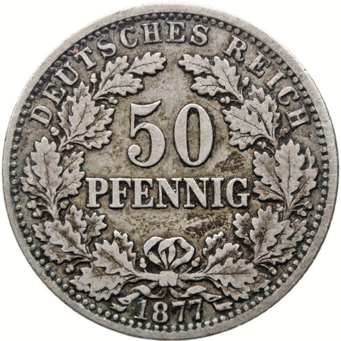 1877 H 50 Pfenning Germany Wilhelm I Coin Silver Darmstadt Mint