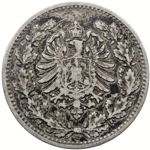1877 H 50 Pfenning Germany Wilhelm I Coin Silver Darmstadt Mint