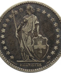 1878 Two Franc Switzerland Coin Helvetia standing