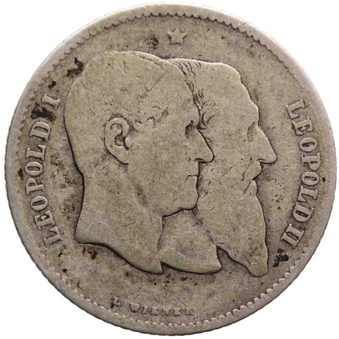 1880 One Franc Belgium Leopold II Silver Coin Independence Commemorative issue