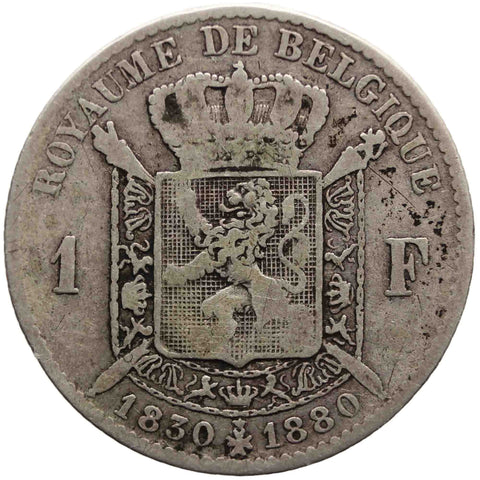 1880 One Franc Belgium Leopold II Silver Coin Independence Commemorative issue
