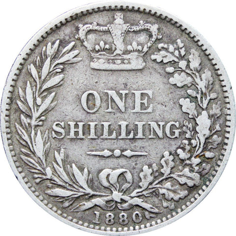 1880 Shilling Victoria Queen Great Britain Silver Coin British
