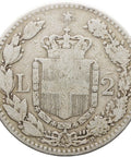 1881 R 2 Lire Italy Coin Umberto I Silver