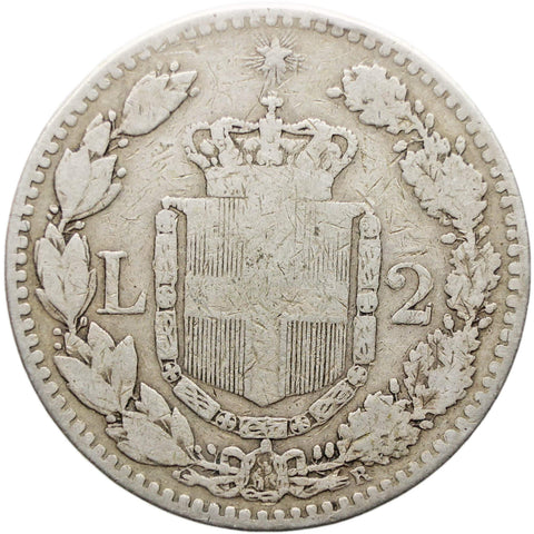 1881 R 2 Lire Italy Coin Umberto I Silver