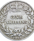 1881 Shilling Victoria Queen Great Britain Silver Coin British