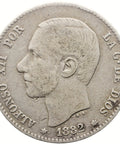 1882 1 Peseta Spain Coin Alfonso XII Silver