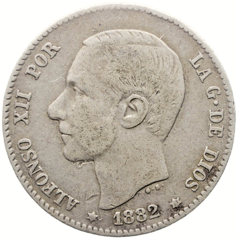 1882 1 Peseta Spain Coin Alfonso XII Silver