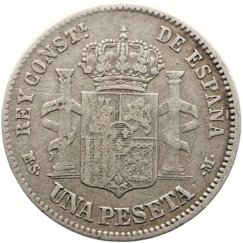 1882 1 Peseta Spain Coin Alfonso XII Silver