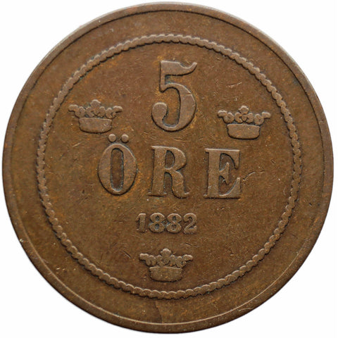 1882 5 Ore Sweden Coin Oscar II