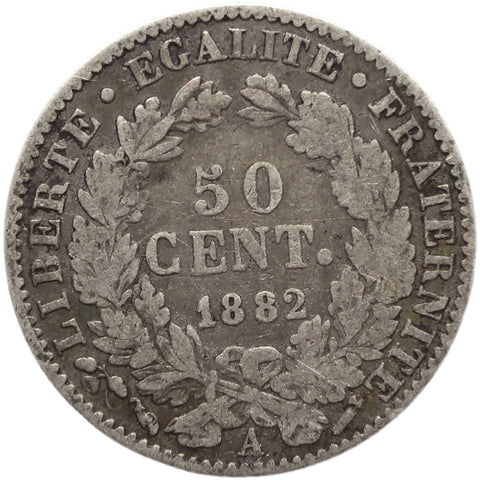 1882 A 50 Centimes France Coin Silver
