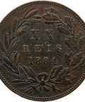 1884 20 Reis Portugal Coin Luiz I