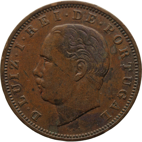 1884 20 Reis Portugal Coin Luiz I