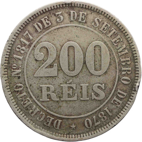 1884 Brazil 200 Reis Coin Pedro II
