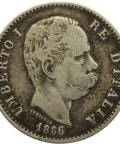 1886 One Lira Italy Umberto I Silver Coin